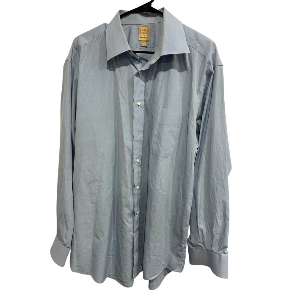 Ike Behar Neiman Marcus Mens Light Blue Dress Shirt 17.5 Large 100% Cotton